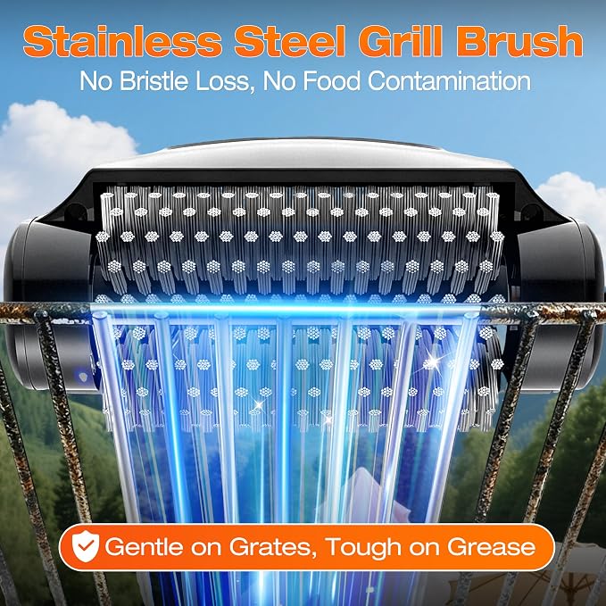 Misshappy Electric BBQ Grill Brush - 4000mAh Cordless BBQ Grill Cleaner 2 Speed - 800RPM Bristle Free Electric Grill Cleaner for Outdoor Grill Rechargeable with Scraper/LED Light/LED Display (Black)