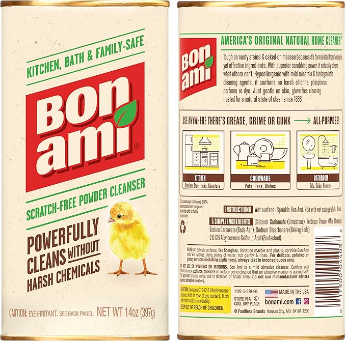 BON AMI Powder Cleanser for Kitchens & Bathrooms - All Types of Surfaces, Cleans Grime & Dirt, Polishes Surfaces, Absorbs Odors (3 Pack)