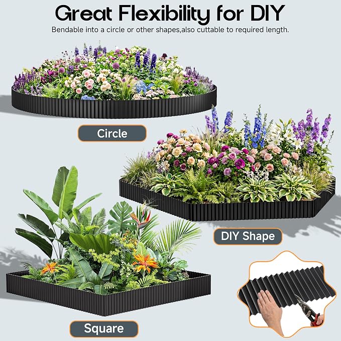 MTART Corrugated Metal Edging for Landscaping, Sturdy Garden Edging Border for Flower Bed, Lawn and Landscape Edging (Black, 6"×20Ft)