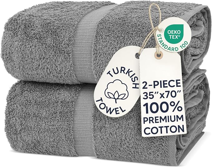 Chakir Turkish Linens, 100% Cotton Premium Quality Turkish Bath Sheets (35''x70'' Large Bath Sheet Towels - Gray)