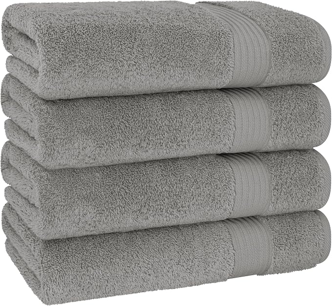 Cotton Paradise Turkish Towel Set, Soft Absorbent Quick Dry, 4 Piece Bath Towel Set, Light Grey