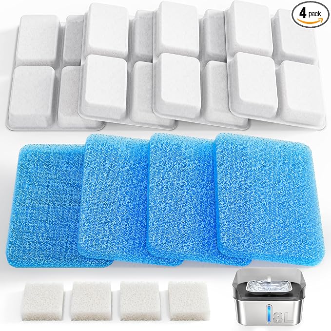 4 Pack Dog Water Fountain Filter Replacement Fit for Sharlovy W10 Pro | Pet Water Filter & Sponge Filter for Sharlovy W10 Pro, 2 Months Set Easy-Swap for Dogs and Cat Fountain