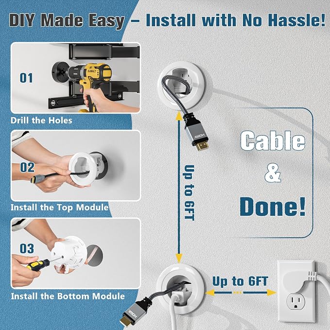 in Wall Cable Management Kit, Power & Low Voltage Wire Organizer with Hole Saw Drill for Easy TV Wall Mounting, TV Cord Hider for Wall & Clean Look