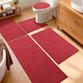 YIHOUSE Red Bathroom Rugs Sets 5 Piece, Quick Dry Thin Bath Mat with Toilet Rug - Non Slip Absorbent Machine Washable - Bath Runner Rugs for Bathtub Sink Home Decor