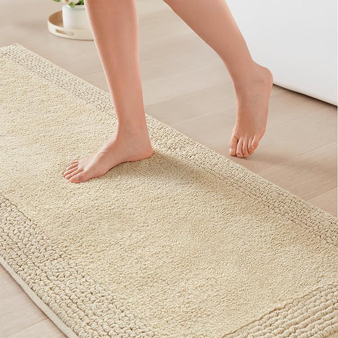 Madison Park Splendor Reversible 100% Cotton Bath Runner, 24 x 72, Natural | Tufted Bathroom Rug, 3000 GSM, Hotel Quality, Luxurious Plush, Medium Pile, Absorbent, Quick Dry, OEKO-TEX, Shower Room Décor