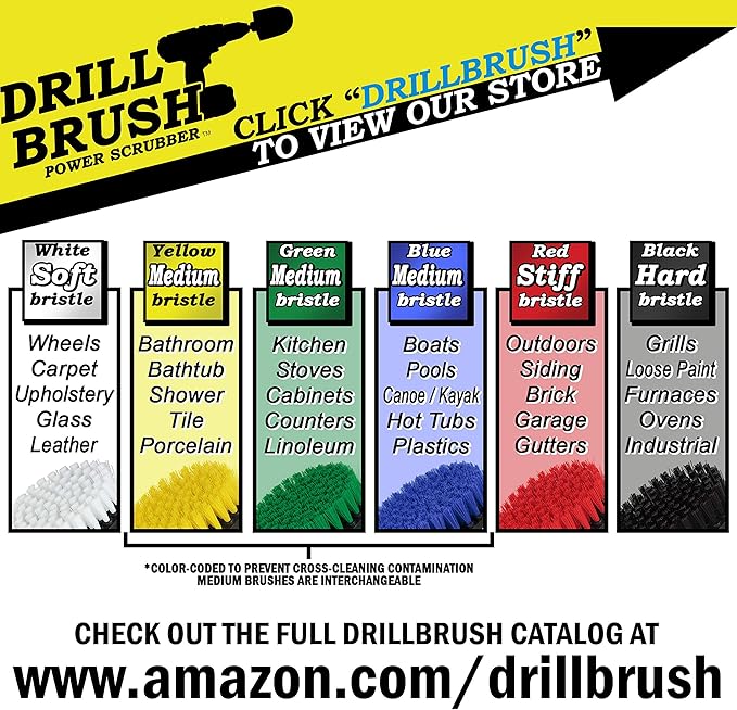 Car Accessories - Drill Brush Attachment for Washing, Wheels, Mats, Detailing - Carpet and Upholstery Cleaner - Boat and Kayak Hull Accessories - Glass and Fiberglass Cleaner