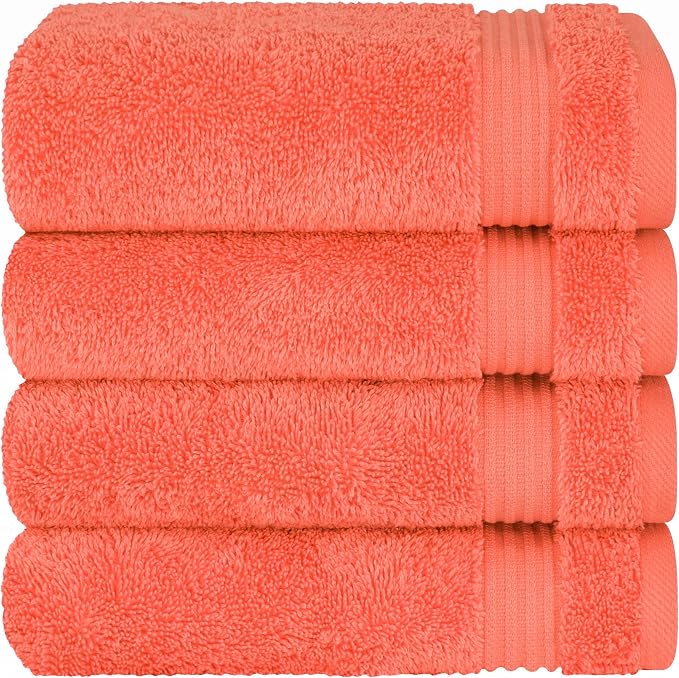 Cotton Paradise Hand Towels for Bathroom, 100% Cotton Turkish 4 Piece Hand Towel Set, Soft Absorbent Face Towels, Coral