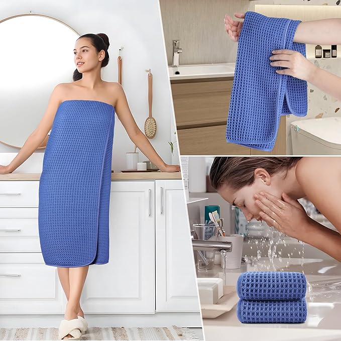 POLYTE 430 GSM Microfiber Quick Dry Lint Free Oversize Bath Towel Set, 6 Piece (Waffle Weave)