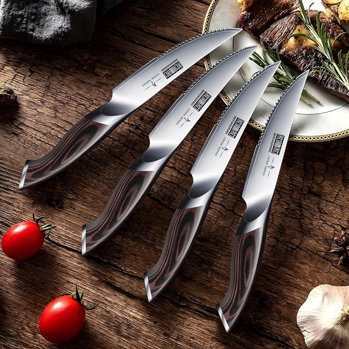 HOSHANHO Steak Knives Set of 6, Ultra Sharp 4.5 In Serrated Steak Knife Set | Japanese High Carbon Stainless Steel Kitchen Steak Knives with Ergonomic Pakkawood Handle, Ideal Gifts