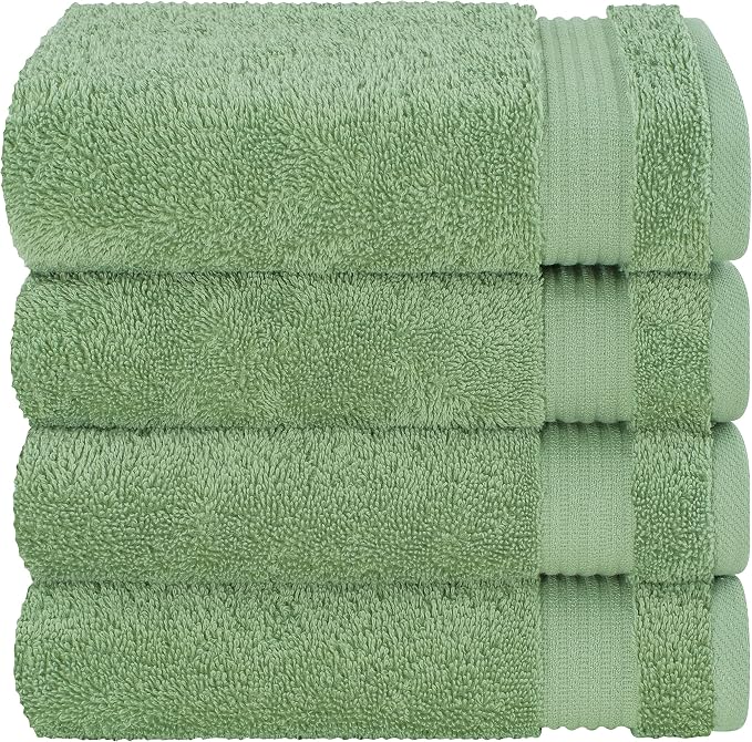 Cotton Paradise 100% Cotton Turkish Towel Set, Soft Absorbent Quick Dry, 4 Piece Hand Towel Set, Sage Green