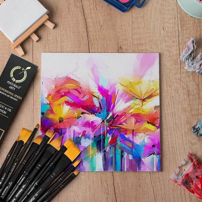 Pinturale Arts Set of 12 Acrylic Paint Brushes Professional | Acrylic & Oil Masters | Oil Painting Brushes | Handmade Paint Brush Set for Acrylic Painting