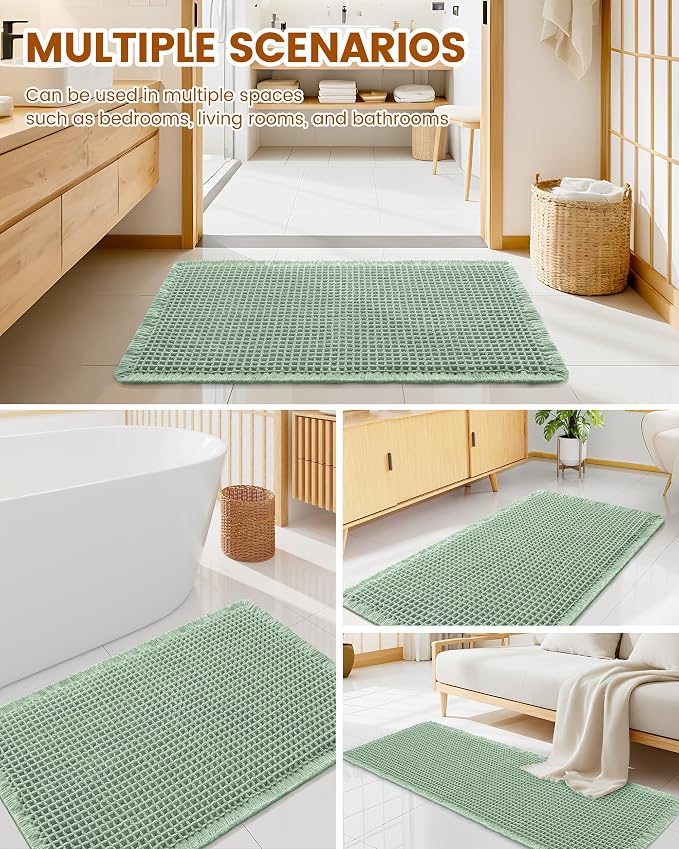 Smiry Waffle Bath Mat 30x18, Extra Soft Absorbent Bathroom Rugs, Non Slip Machine Washable Quick Dry Bath Rugs for Bathroom Floor, Tub, Shower, Home Decor Accessories, Sage Green