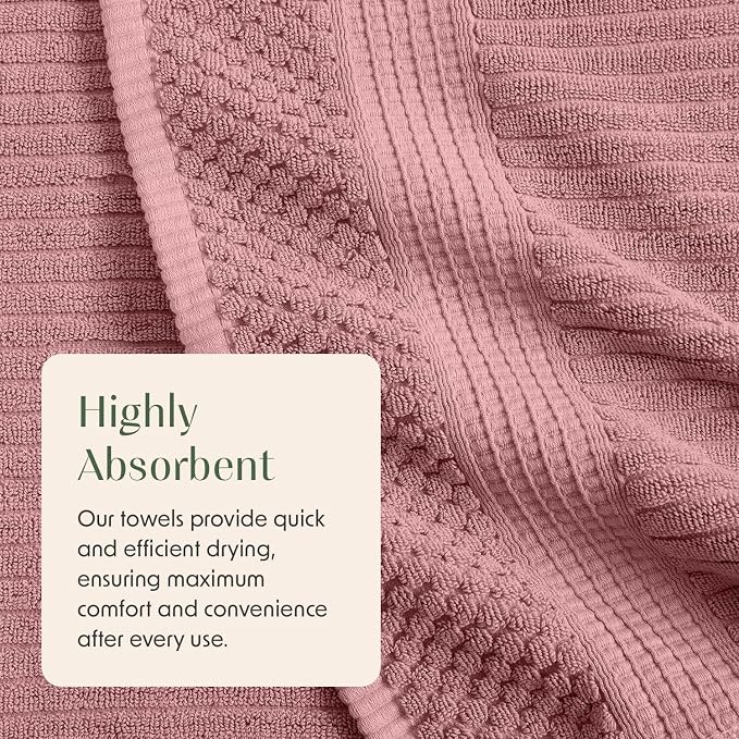 Springtree Home 100% Cotton Bath Towel Set | 6-Piece Set | Textured | Rose | Absorbent & Quick-Dry Bathroom Towels | Textured and Durable Cotton Towels for Bathroom | OEKO-TEX | Krista Collection
