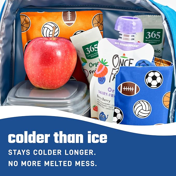 Fit & Fresh Cool Coolers 2 Pack Soft Ice for Lunch Bags, Flexible Stretch Nylon, Durable, Reusable Lunch Box Ice Packs, Soft Ice, Reusable Freezer Packs, Lunch Ice, Easy to Clean, Sports Balls