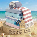 LANE LINEN 6 Pack Beach Towel Set, Oversized, 39"x71" - Coastal Bliss | Reinforced Hems, No Fraying - Fade & Shrink Resistant - Compact & Vacuum-Packed - 6 Pack Coastal Bliss - For Adults