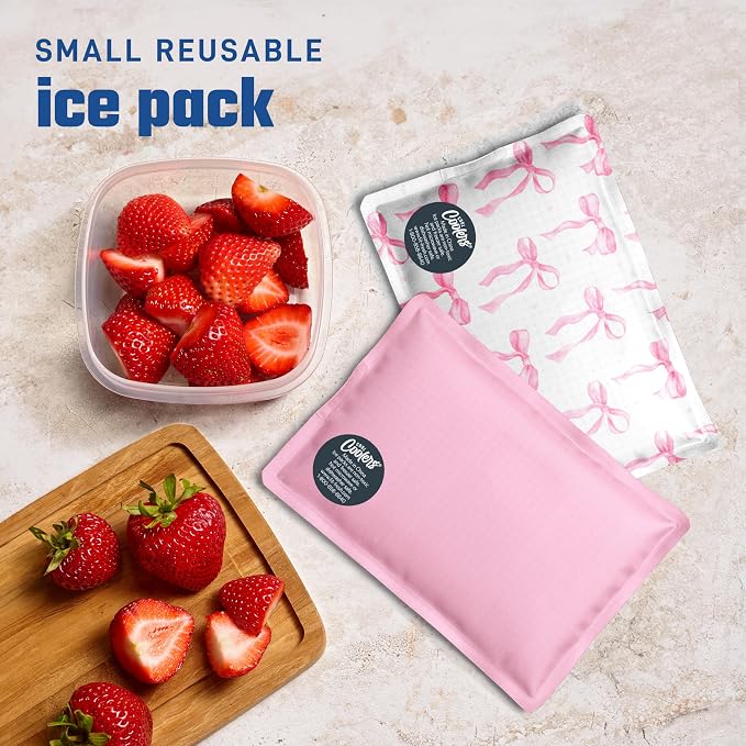 Fit & Fresh Cool Coolers 2 Pack Soft Ice for Lunch Bags, Flexible Stretch Nylon, Durable, Reusable Lunch Box Ice Packs, Soft Ice, Reusable Freezer Packs, Lunch Ice, Easy to Clean, Pink Bows