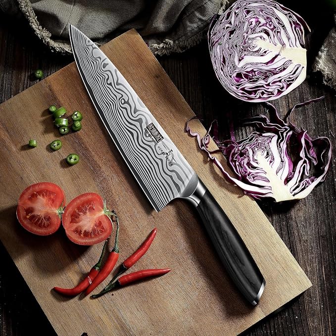 HOSHANHO 8" Chef Knife, Ultra Sharp High Carbon Powder Steel Kitchen Knife | Japanese Chef's Knife with Ergonomic Pakkawood Handle, Professional Kitchen Gadgets Cooking Knife for Chopping and Cutting