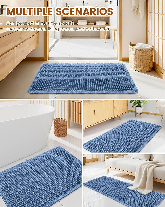 Smiry Waffle Bath Mat 30x20, Extra Soft Absorbent Bathroom Rugs, Non Slip Machine Washable Quick Dry Bath Rugs for Bathroom Floor, Tub, Shower, Home Decor Accessories, Blue