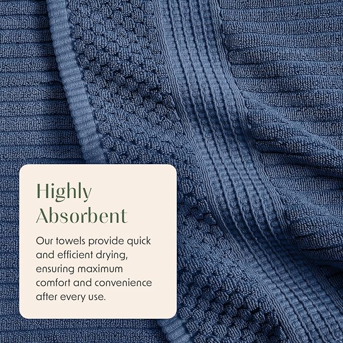 Springtree Home 100% Cotton Bath Towel Set | 6-Piece Set | Textured | Navy | Absorbent & Quick-Dry Bathroom Towels | Textured and Durable Cotton Towels for Bathroom | OEKO-TEX | Krista Collection
