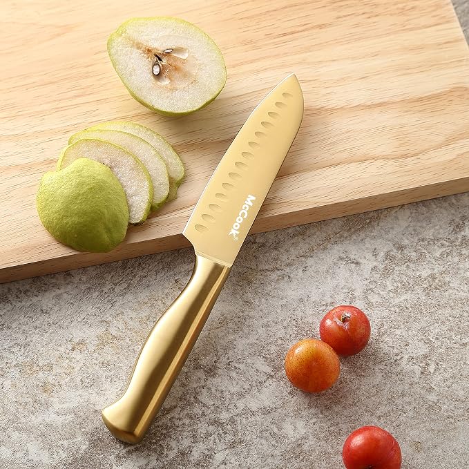 McCook® Kitchen Knife Sets, Golden Titanium Stainless Steel Knives Block Set with Built-in Sharpener, 20 Piece Knives, Restaurant Grade Sharp, Elegant Gold & Stylish Wooden Block for Modern Culinary | German Forged Stainless Steel,20 PC,Razor Sharp,Ant...