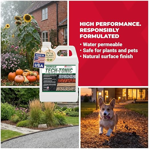 Ground Glue® Tech-Tonic Landscape Binder, Water Permeable Rock & Mulch Stabilizer for Garden Bed Soil, Sand, & Pea Gravel, Weatherproof & Pet Safe Adhesive for Trails & Slopes, Made in USA, 32 Fl oz | For Rock, Mulch, and Sand, Long-Lasting Stabilizer ...