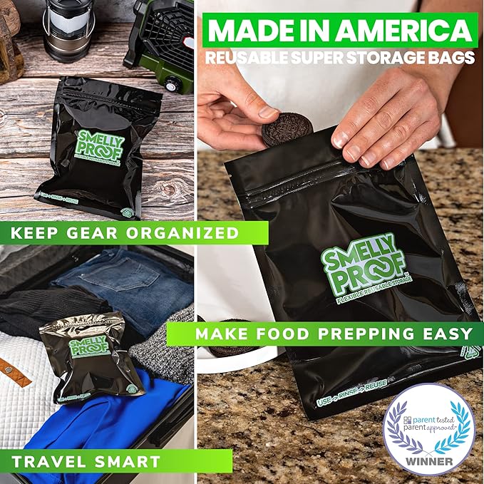 10pk 4-MIL Reusable Food Storage Bags, Reusable Sandwich Bags, Freezer Bags, BPA Free, No PEVA, Non-Silicone Bags for Food Storage, Snack Bags, 10 Black Smelly Proof Bags 6.5" x 7.5"