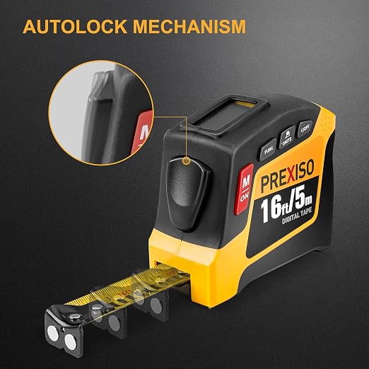 PREXISO 2-in-1 Digital Tape Measure - 16Ft Rechargeable Measuring Tape Ft/Ft+in/in/M/CM/MM - Metric & Inches Retractable Measurement Tape Tool with Auto Lock & Magnetic Tip - Pythagorean, Area, Volume