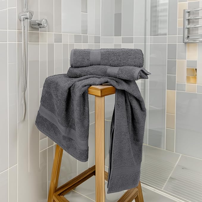 Large Bath Towels Set of 6 – 100% Cotton Terry – 24" x 50" – Quick Dry, Soft & Highly Absorbent – Grey Towels for Bathroom, Gym, Spa, Pool & Daily Use