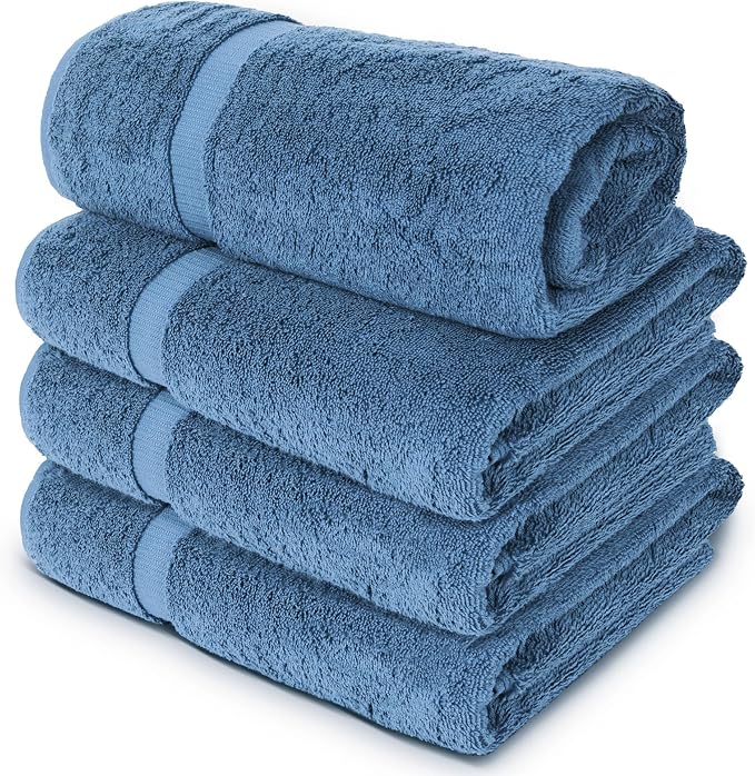 Chakir Turkish Linens 4 Piece Extra Large Bath Towels, 100% Cotton Luxury Turkish Towels for Bathroom, Soft Absorbent Bath Towels, 30 x 60 Inches, Wedgewood