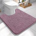 OLANLY Toilet Rugs U-Shaped 24x24, Extra Soft Absorbent Chenille Contour Bathroom Rugs for Toilet, Dry Quickly, Machine Washable, Non-Slip Bath Mat, Deep Plum