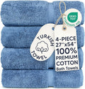 Chakir Turkish Linens 4 Piece Large Bath Towels, 100% Cotton Turkish Towels for Bathroom, Luxury Soft Absorbent Bath Towel Set, 27 x 54 Inches, Wedgewood