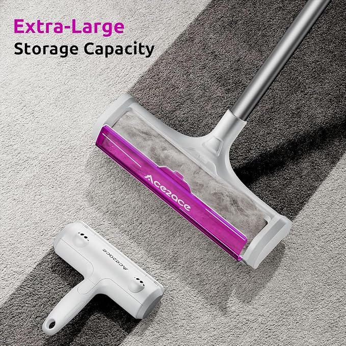 ACE2ACE A3 Pro Carpet Roller for Pet Hair, Carpet Pet Hair Removal Tool | Reusable Large Lint Rollers, 5 Feet Long Handle No Bending No Kneeling, Cat Dog Hair Remover for Carpet, Rugs, Mats, Magenta