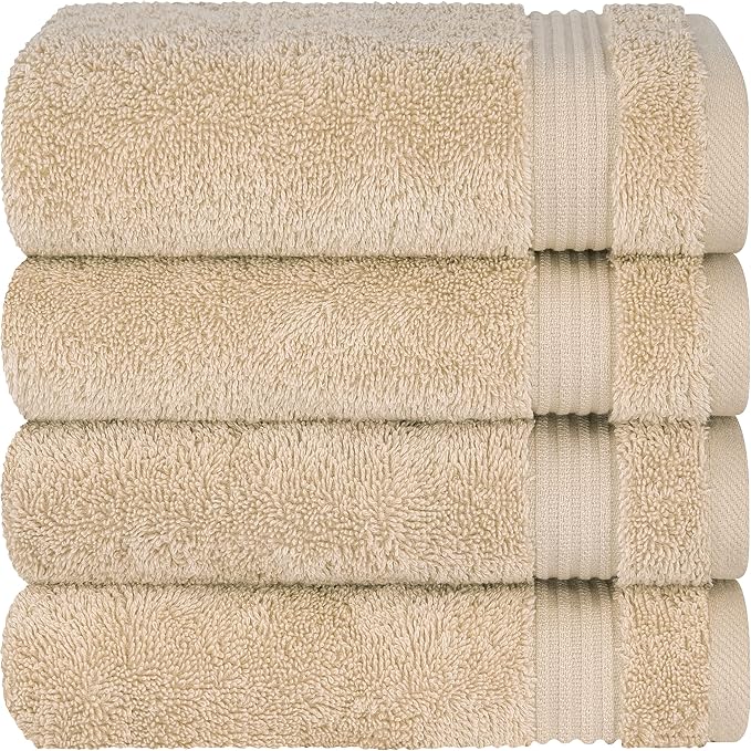 Cotton Paradise 100% Cotton Turkish Towel Set, Soft Absorbent Quick Dry, 4 Piece Hand Towel Set, Beige