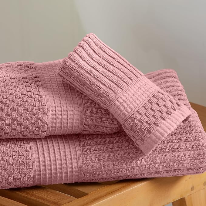 Springtree Home 100% Cotton Bath Towel Set | 6-Piece Set | Textured | Rose | Absorbent & Quick-Dry Bathroom Towels | Textured and Durable Cotton Towels for Bathroom | OEKO-TEX | Krista Collection