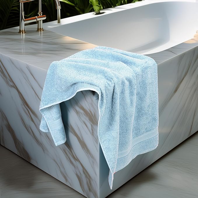 Medium Size Bath Towels Set of 6 – 100% Cotton Terry – 24" x 48" – Quick Dry, Soft & Highly Absorbent – Sky Blue Towels for Bathroom, Gym, Spa, Pool & Daily Use