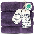 Chakir Turkish Linens 4 Piece Large Bath Towels, 100% Cotton Turkish Towels for Bathroom, Luxury Soft Absorbent Bath Towel Set, 27 x 54 Inches, Plum