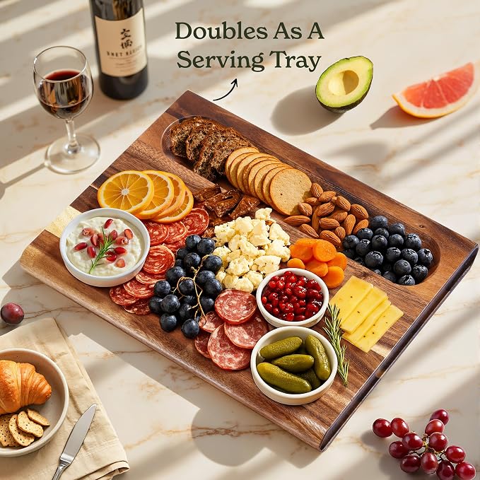Smirly Reversible 17" Large Walnut Cutting Board for Kitchen - 1.2"Th Heavy Duty Real Wood Cutting Board with Deep Juice Groove - Reversible Wooden Cutting Board for Multiple Uses - Only 1 Piece
