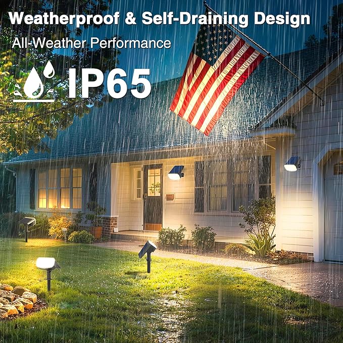 JEJOT Solar Spotlights Outdoor Waterproof with Focus Beam, 2 Pack | Solar Spot Lights, 2 Lighting Modes, Solar Lights for Yard Garden Lawn Landscape Pathway, Warm White