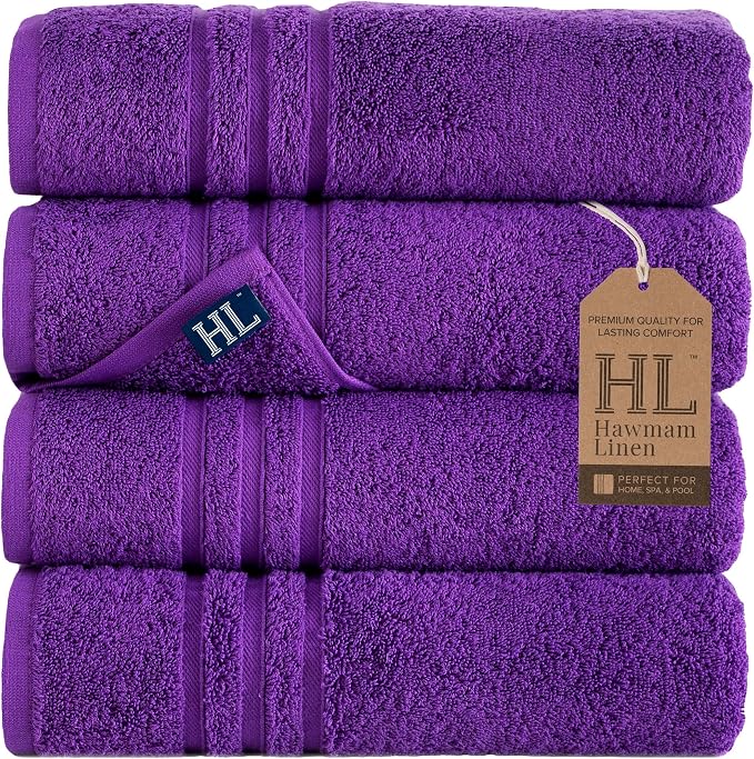Hawmam Linen Lilac Purple Bath Towels 4 Pack Soft and Absorbent, Premium Quality Perfect for Daily Use 100% Cotton Towel 600 GSM