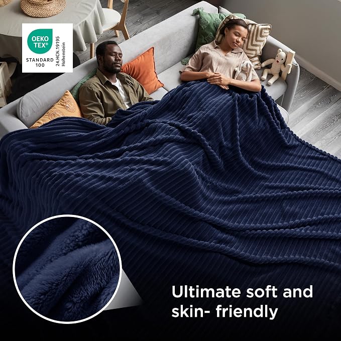 Bedsure GentleSoft Large Fleece Blanket for Bed - Cozy Soft Throw Blankets for Women, Cute Large Throws for Girls, Navy, 120x120 Inches