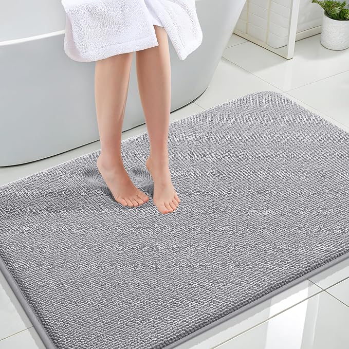 OLANLY Thick Memory Foam Large Bathroom Rug 44x32, Absorbent Bath Mat, Grey | Soft Quick Dry Bath Mat Rugs, Non-Slip, Machine Washable Mat for Bathroom Floor, Tub and Shower, Home Decor Accessories