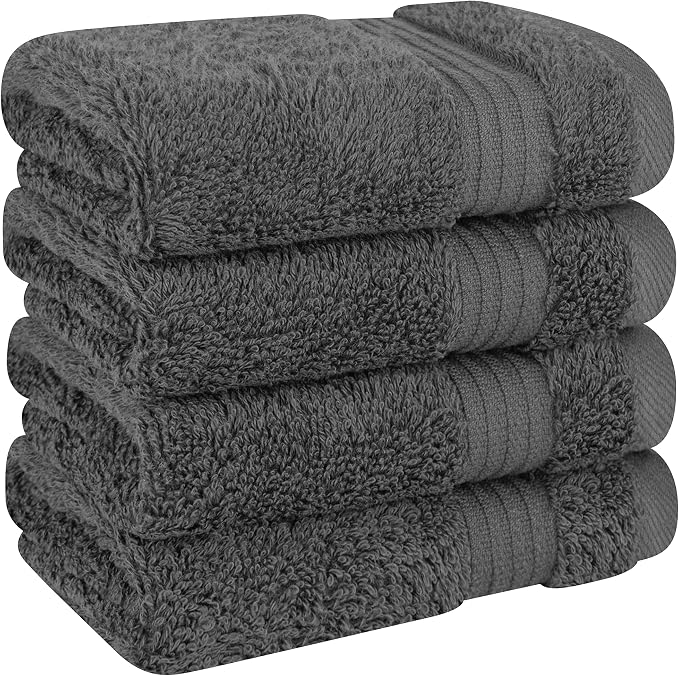 Cotton Paradise 100% Cotton Turkish Towel Set, Soft Absorbent Quick Dry, 4 Piece Washcloth Set, Dark Gray