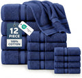 LANE LINEN 100% Mercerized Cotton Towels Set 12 – Zero Twist, 4 Bath Towels, 4 Hand Towel & 4 Washcloths, Stays Plush After Washes, Ideal for Spa, Hotel & Family Bathrooms, Highly Absorbent – Navy