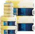 SEMAXE Bath Towel Set, 12 Piece Cotton Towel Set for Bathroom, More Towels for Family Use, Quick Dry with Hanging Loops, Easy Care, Coastal Ombre