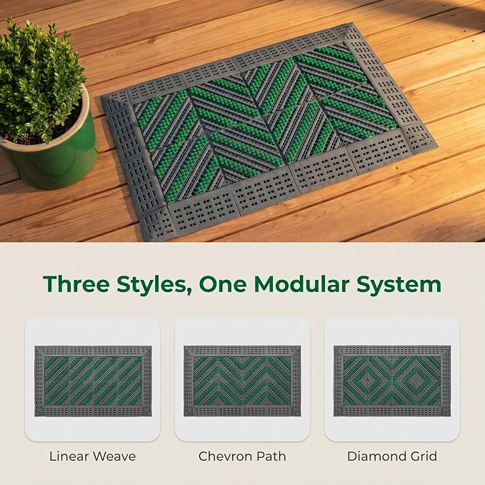 Outdoor Boot Scraper & Brush Mat, Green&Grey, 29.5'' x 17.7'' | Easy Assembly, Waterproof, Non Slip, Mud Trapper, For Outside Entrance, Front Door, Garage, Yard