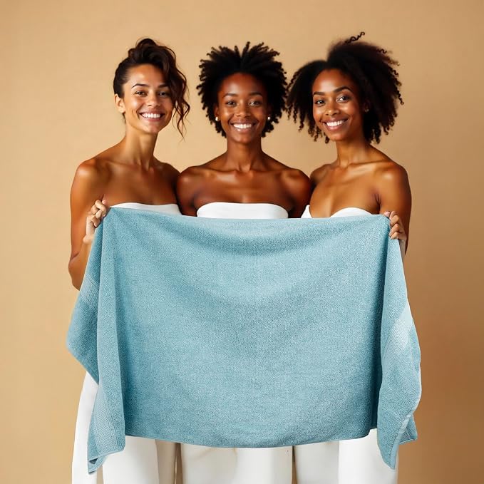 HILLFAIR 12-Piece Cotton Bath Towel Set - 600 GSM - Hotel Spa Towels - 2 Bath, 4 Hand, 6 Washcloths - Absorbent Soft Cotton - Ocean Blue