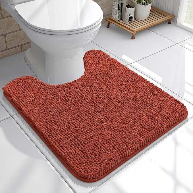 OLANLY Toilet Rugs U-Shaped 20x20, Extra Soft Absorbent Chenille Contour Bathroom Rugs for Toilet, Dry Quickly, Machine Washable, Non-Slip Bath Mat, Rustic Terracotta