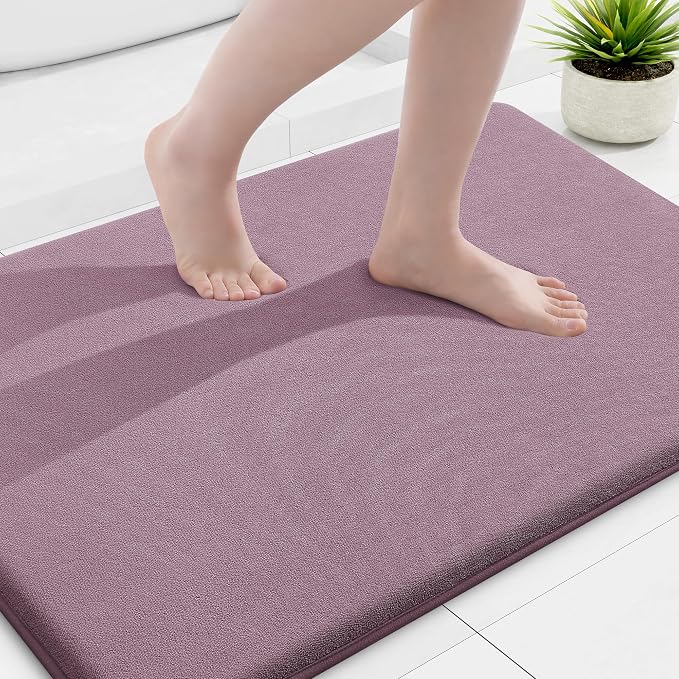 Smiry Memory Foam Bath Mat 36x24, Extra Soft and Absorbent Bathroom Mats, Non Slip Washable Carpet for Floor, Shower and Tub, Deep Plum