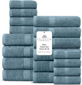 Villa Celestia 100% Cotton Bath Towel Set of 18-4 Bath Towels, 6 Hand Towels, 8 Wash Cloths, Sustainable, Soft, Highly Absorbent, Combed Cotton 18 Piece Set for Hotels, Spa, Bathroom, Dorm, Blue
