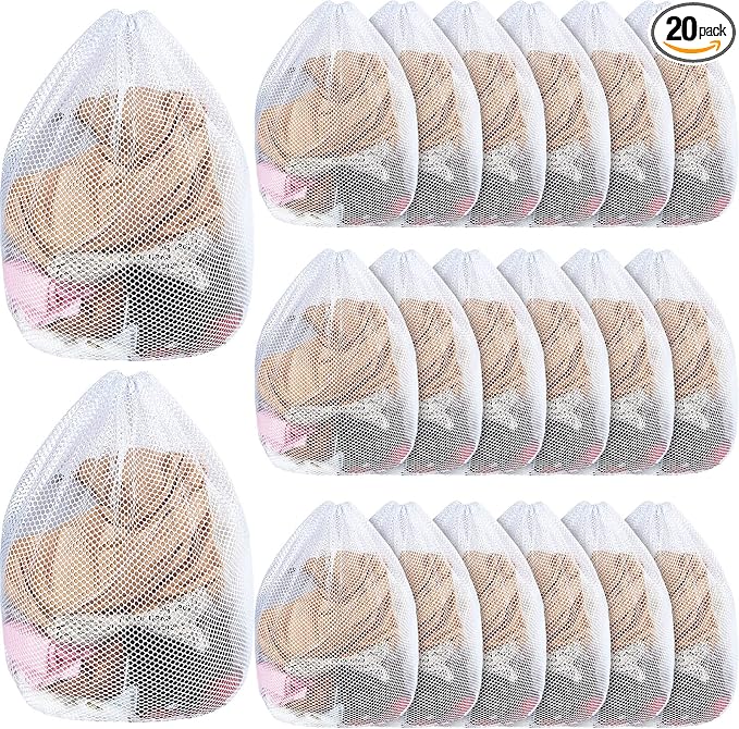 20 Pcs Mesh Laundry Bags Bulk with Drawstring 20 x 24'' White Heavy Duty Mesh Bag Machine Washable Sturdy Large Net Laundry Wash Bag for Dormitory College Apartment Travelling Camping
